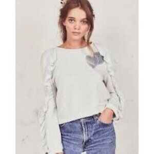 LoveShackFancy White Ruffled Long Sleeve Cropped Sweatshirt Women's Size S